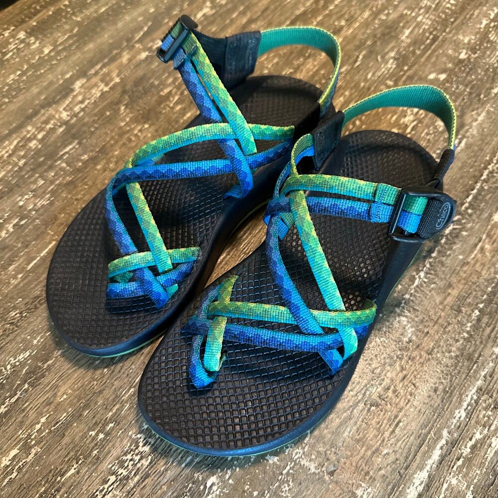 Chaco ZX2 Yampa River Strap Sandals Vibram Soles Green Blue Women’s Size 7